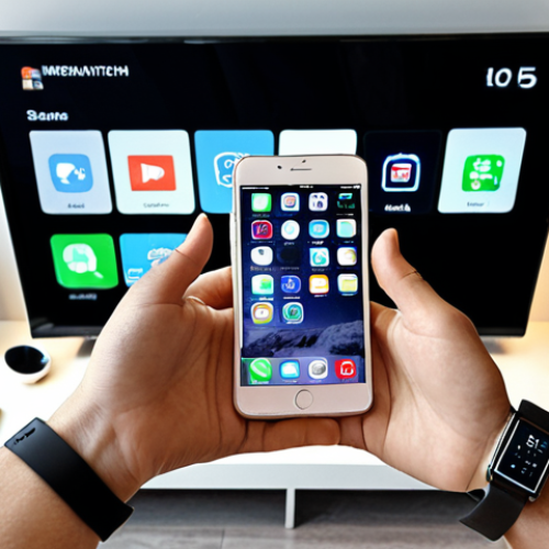 Home 15 **A person using a smartphone surrounded by various smart devices (smartwatch, smart TV) in a modern, technology-filled environment. The scene emphasizes the convenience and integration of these devices into daily life.**
