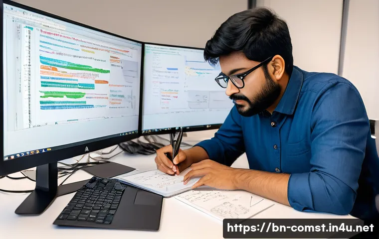 버그 추적 및 디버깅 - A detailed professional software development workspace showing a Bengali programmer deeply analyzing...