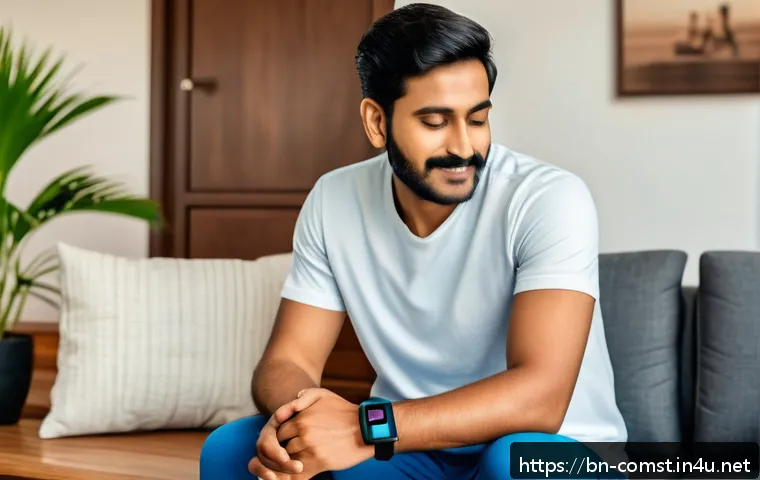 스마트 헬스케어 기술 - A detailed and realistic scene of a Bengali man wearing a modern smartwatch and fitness band on his ...
